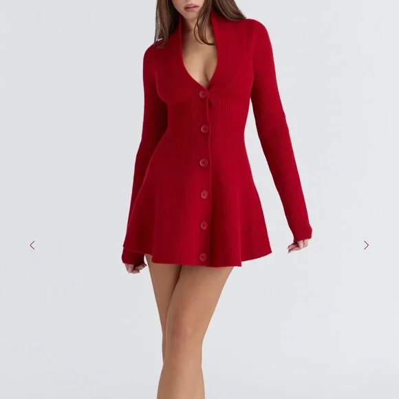 Red Pure New Wool Cardigan Mini Dress - Picture 4 of 10